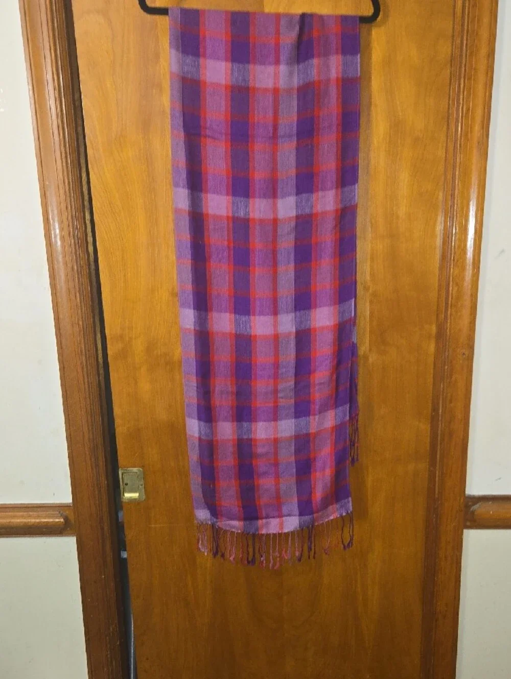 Purple and Red Plaid Fringe Scarf